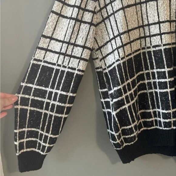 Carducci Casuale size M Black and White Plaid Men's Sweater fall grandpa dad - Picture 4 of 4